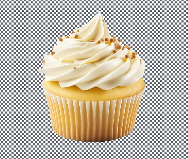 a cupcake with white frosting and a yellow cupcake on the top