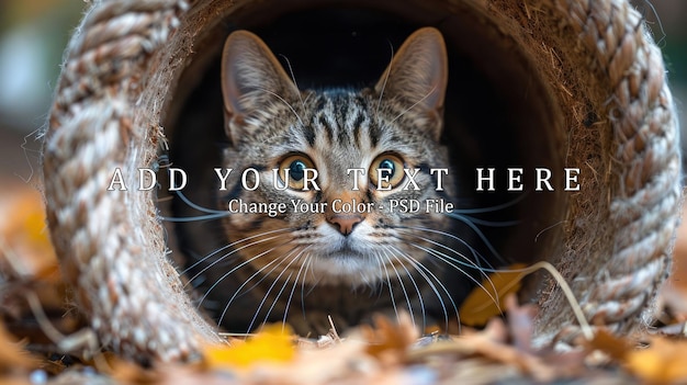 PSD curious cat peeking from a basket