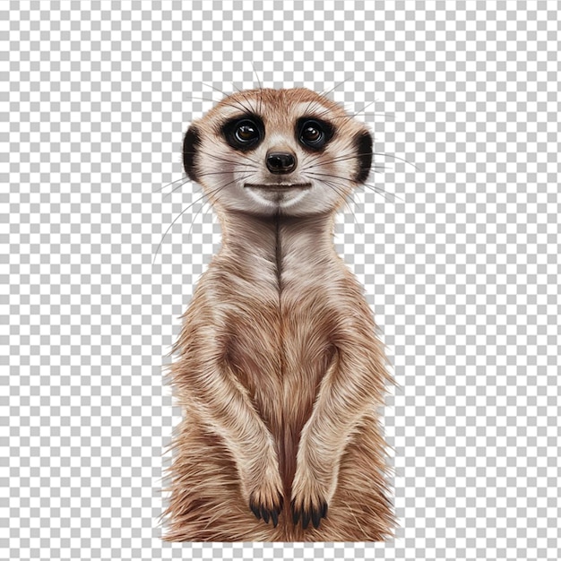 PSD curious meerkat standing on its hind legs isolated on transparent background