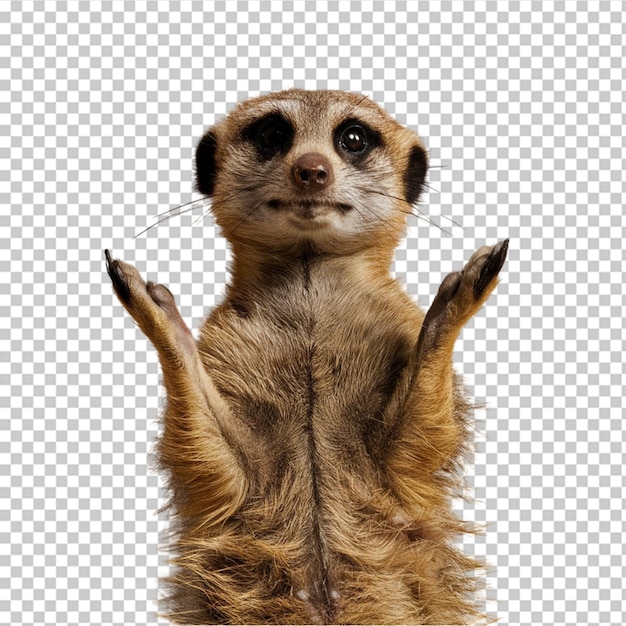 PSD curious meerkat standing on its hind legs isolated on transparent background