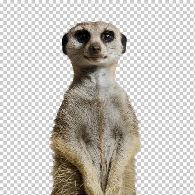 PSD curious meerkat standing on its hind legs isolated on transparent background