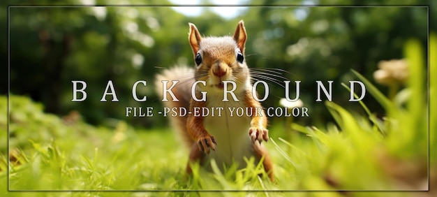 PSD curious squirrel in a green meadow