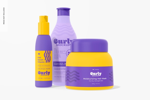 Curly Hair Product Bottles Mockup Front View