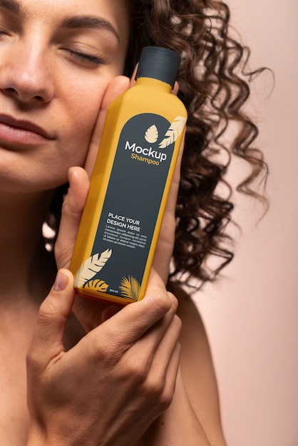 Curly hair shampoo packaging mockup