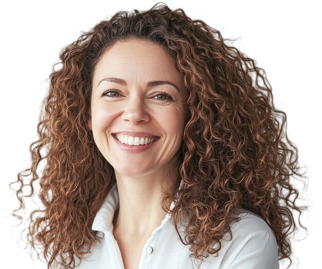 PSD curly young woman smiling portrait generative ai