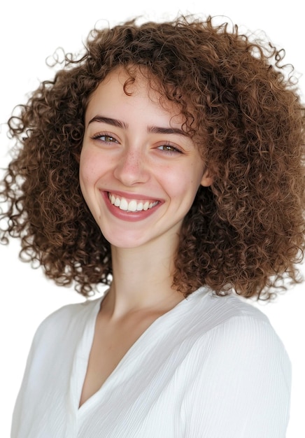 PSD curly young woman smiling portrait generative ai