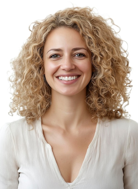 PSD curly young woman smiling portrait generative ai