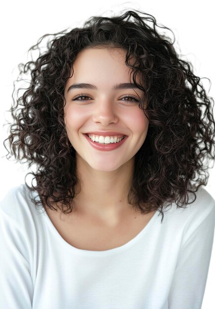 PSD curly young woman smiling portrait generative ai