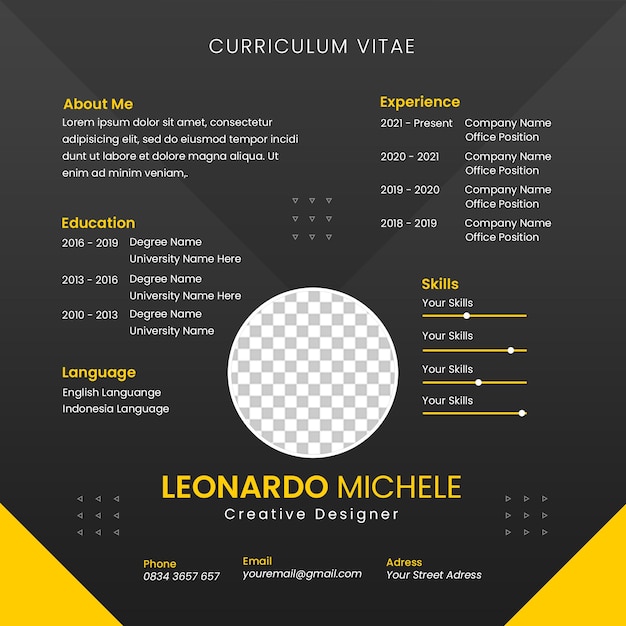 PSD curriculum vitae design template square banner post