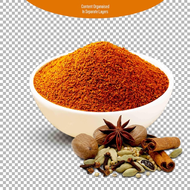 Curry Masala Powder with Mix Spices Isolated in Transparent Background