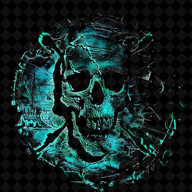 PSD cursed pirates passage with skull and crossbones and treasur png y2k shape neon color collection