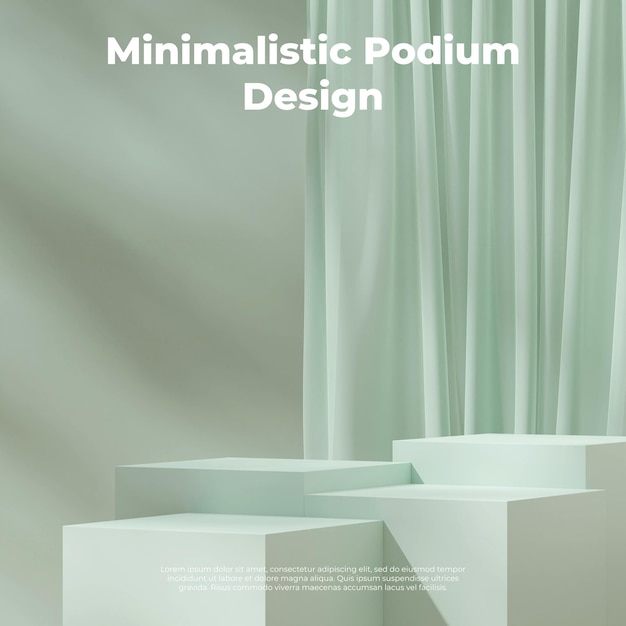 Curtain background 3d rendering mockup template of light mint green podium in square