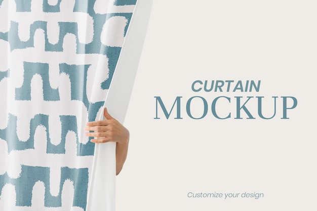 Curtain mockup psd, vintage block print pattern design