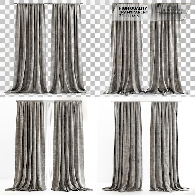 PSD curtains a pair of linen curtains in a soft grey on transparent background