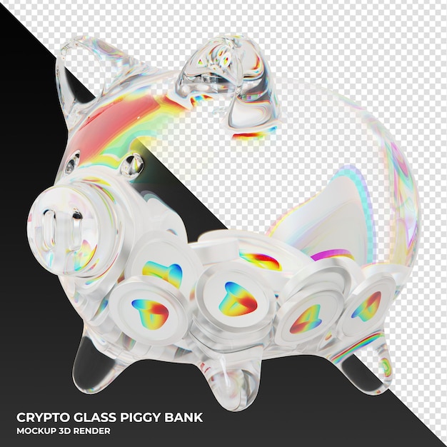 Curve DAO Token CRV coin in clear glass piggy bank 3d rendering