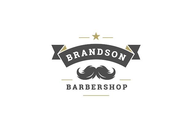 PSD curved furry male mustache barbershop beauty care service vintage logo design template