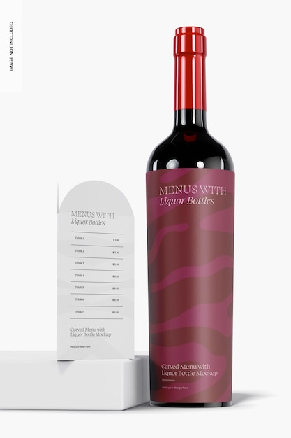 Curved Menu with Liquor Bottle Mockup, on Podium