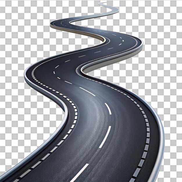 PSD curved road with white markings isolated on transparent background