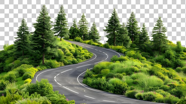 Curving mountain road isolated on transparent background