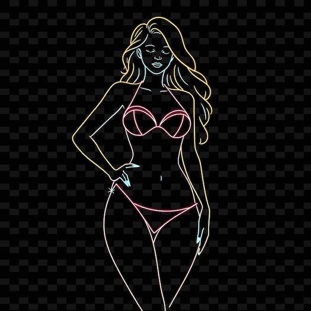 Curvy Woman in Bikini Neon Minimalist Art Design With Simple Colors Theme Decorated With Clean Li