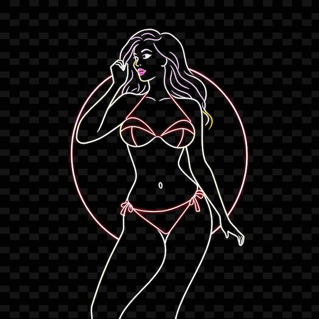 Curvy Woman in Bikini Neon Minimalist Art Design With Simple Colors Theme Decorated With Clean Line1