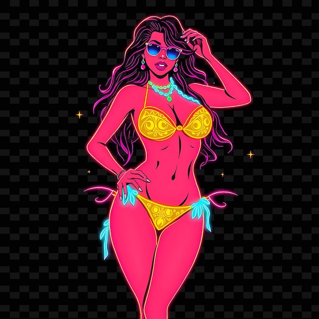 Curvy Woman in Bikini Neon Psytrance Art Design With Fluorescent Colors Theme Decorated With Psyche1