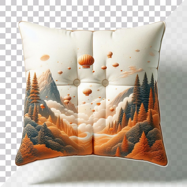 PSD a cushion with beautiful illustration on it isolated on a transparent background