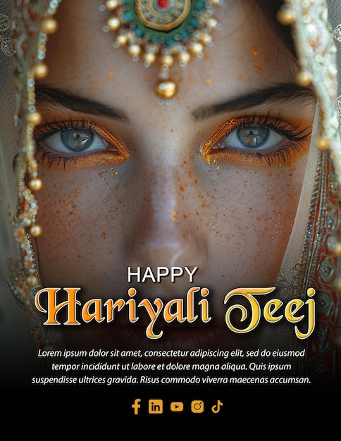 PSD custom editable hariyali teej festival flyer post template