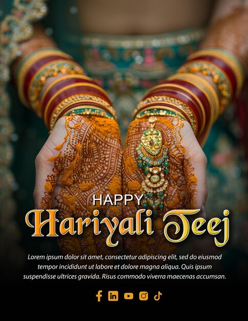 PSD custom editable hariyali teej festival flyer post template