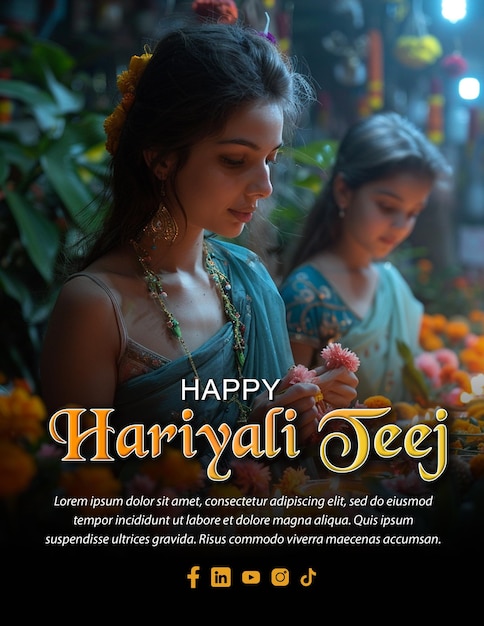 PSD custom editable hariyali teej festival flyer post template