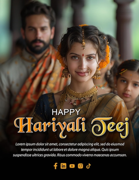 PSD custom editable hariyali teej festival flyer post template