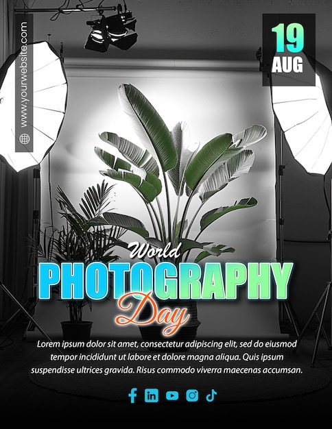 PSD custom editable international photography day celebration social media flyer post design template