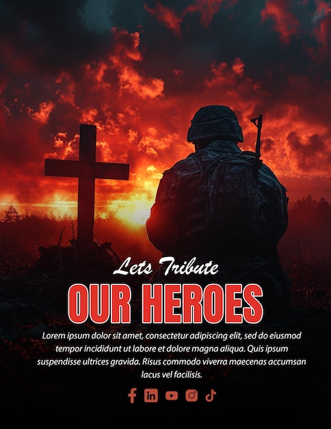 PSD custom editable usa memorial day veterans tribute and salute poster flyer template design