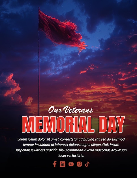 PSD custom editable usa memorial day veterans tribute and salute poster flyer template design