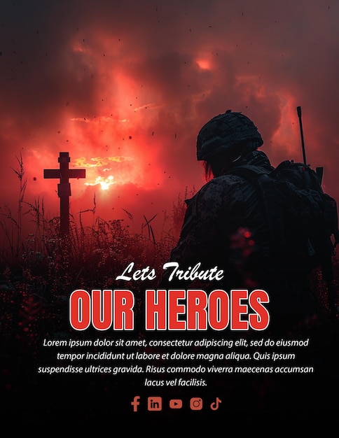 PSD custom editable usa memorial day veterans tribute and salute poster flyer template design