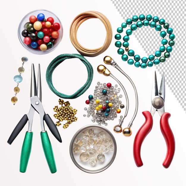 PSD custom jewelry design and crafting tools set on transparent background