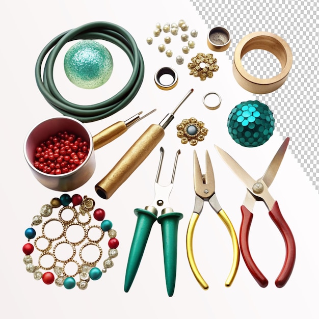 custom jewelry design and crafting tools set on transparent background