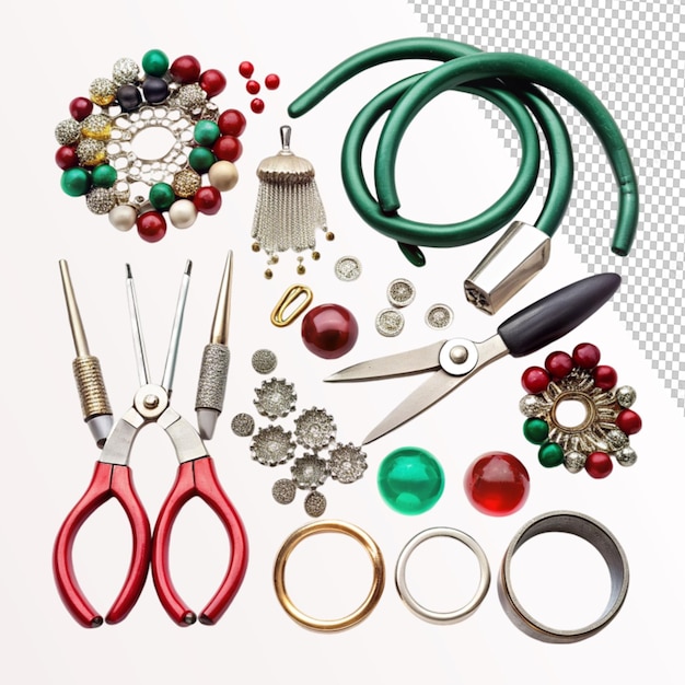 PSD custom jewelry design and crafting tools set on transparent background