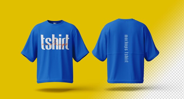 PSD custom tshirt mockup blue front and back yellow background