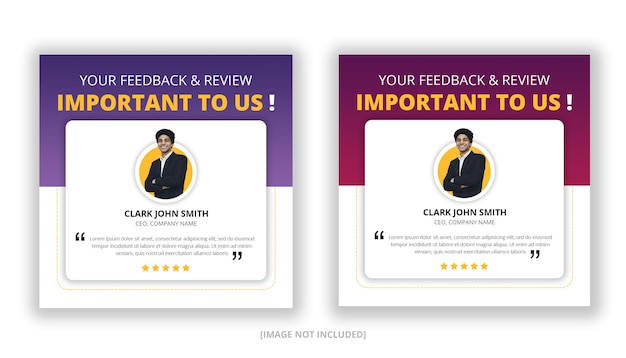 Customer feedback testimonial social media post web banner design template