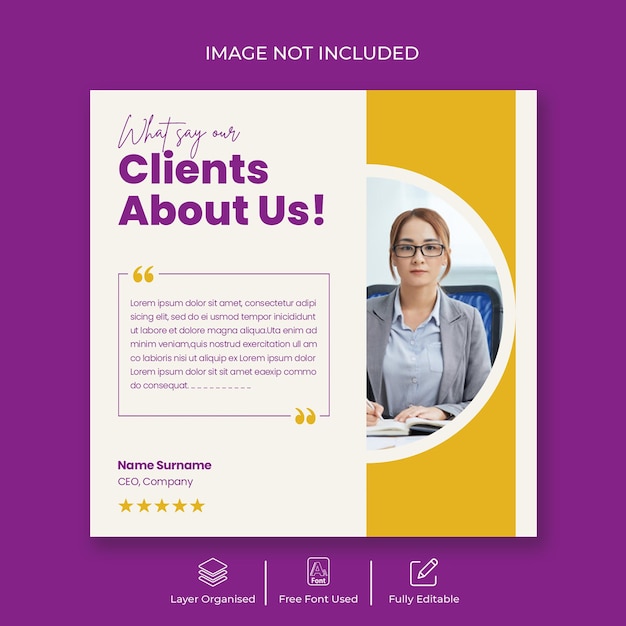 Customer review testimonial social media post and Instagram post banner or square flyer  template