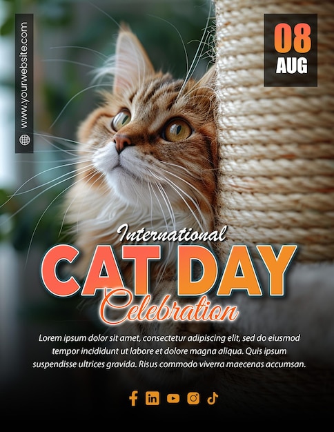 PSD customizable international cat day invitation flyer template