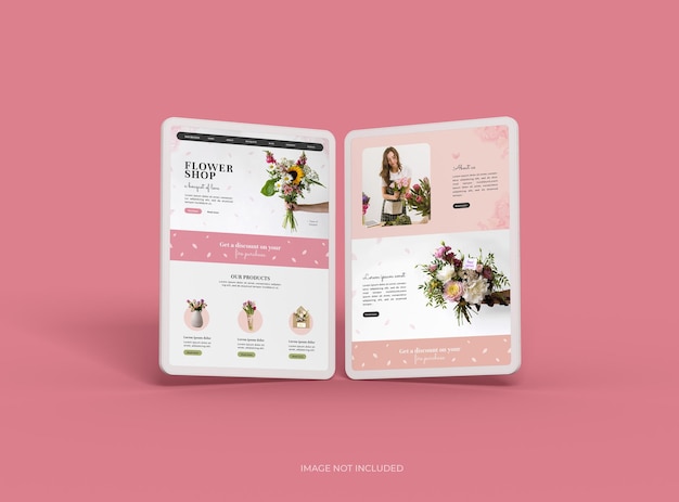 Customizable mockup of white unbranded tablet with changeable screen design for UIUX Product Showcase3D Render