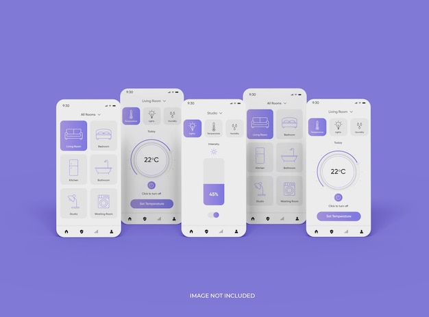 PSD customizable mockup with separated mobile phone screens for ui ux app presentation 3d rendering