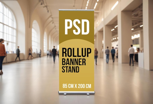 PSD customizable rollup banner stand mockup for retail and brand showcases