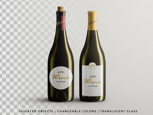 Customizable wine bottles packaging mockup front view isolated