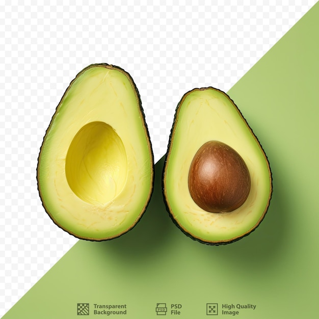 a cut out of an avocado with a green background.