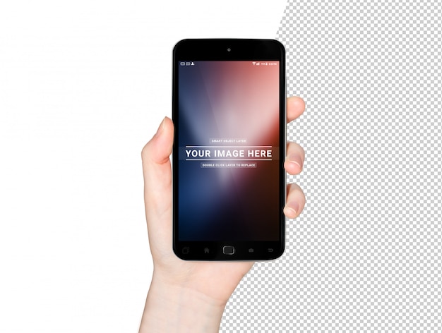 Cut out woman hand holding modern smartphone Mockup