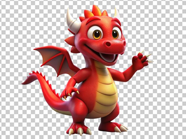 Cute 3d cartoon baby dragon isolated on transparent background