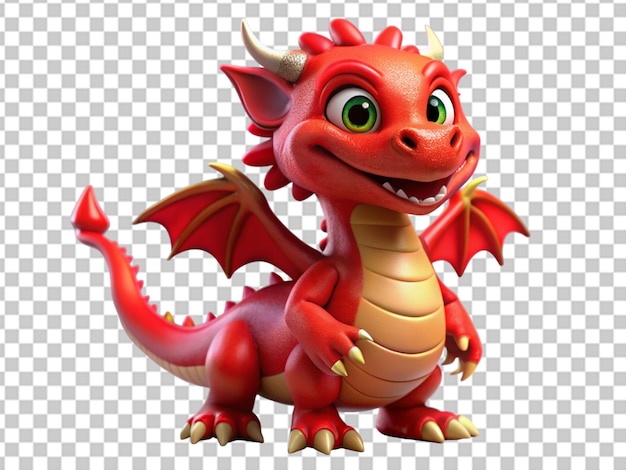 Cute 3d cartoon baby dragon isolated on transparent background